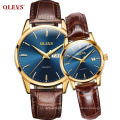 OLEVS 6898 Leather Watch Man And Woman Couple WristWatches Luxury Lover Watch Quartz Watches Reloj Pareja Waterproof Auto Day